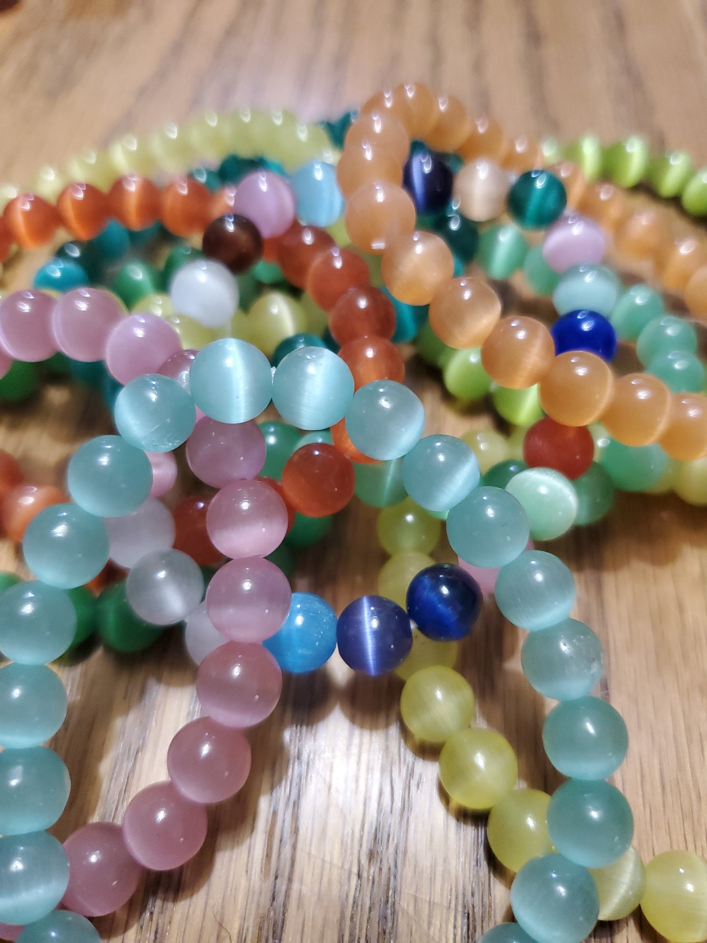 Colored selenite cateye bracelet