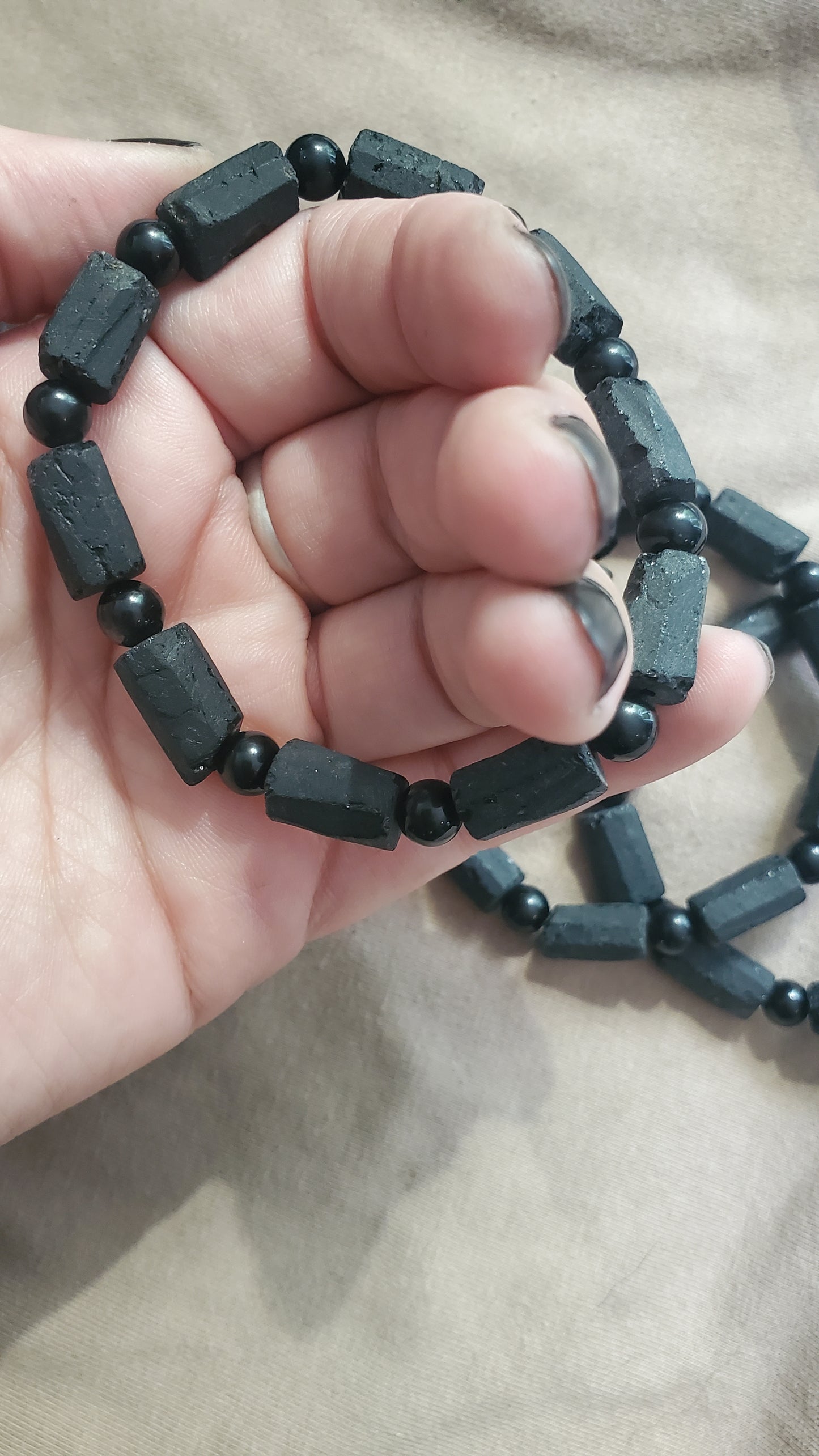 Raw black tourmaline crystal bracelet