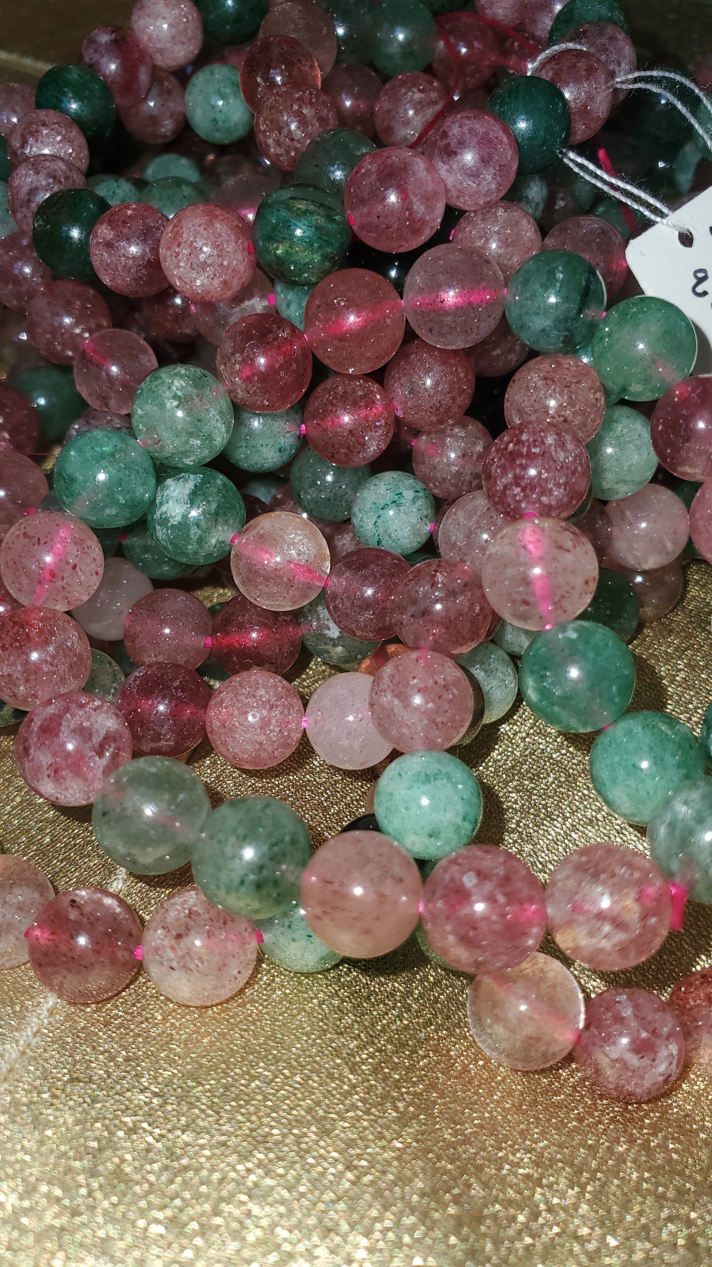 Strawberry quartz crystal green and pink bracelet
