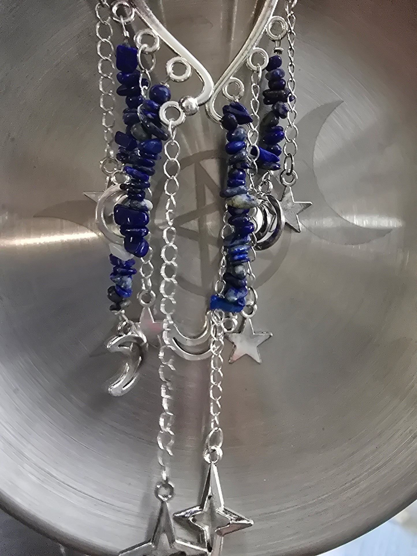 Lapis crystal moon and star earrings