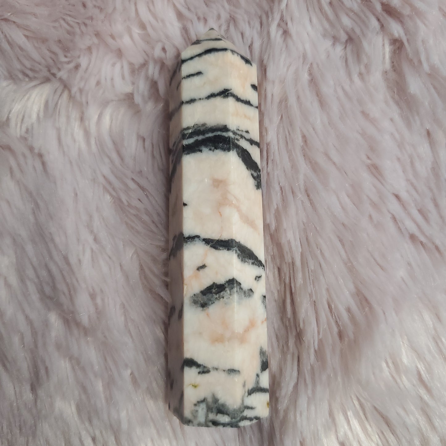Pink zebra jasper crystal tower