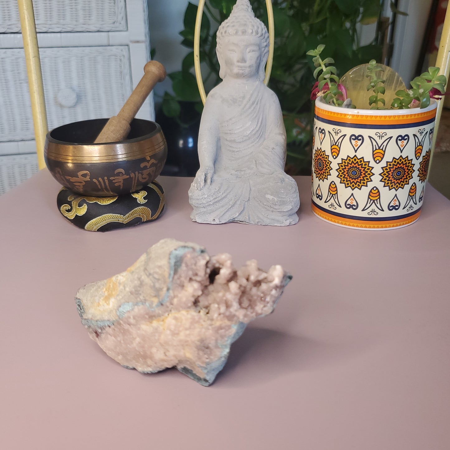 Raw pink amethyst specimen