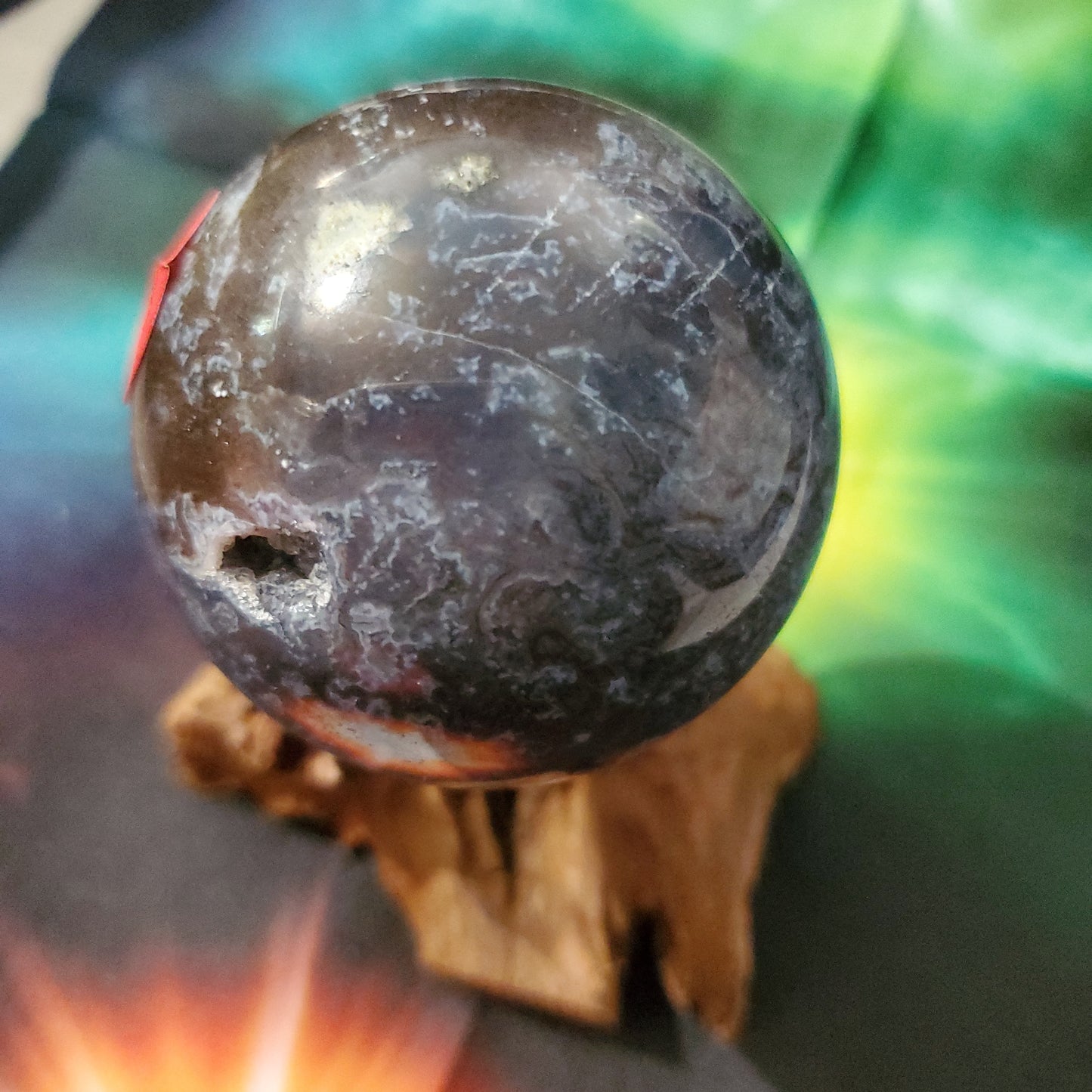 Purple druzy moss agate sphere