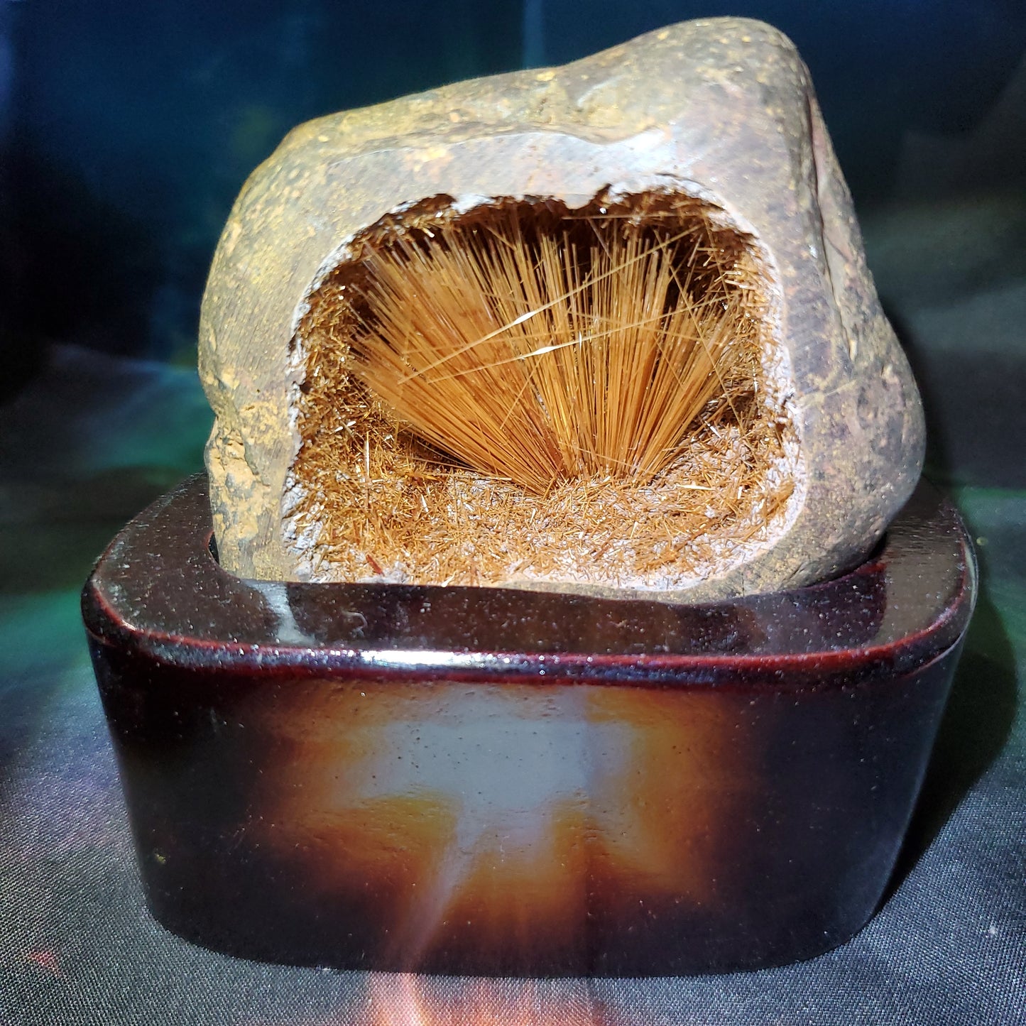 Copper rutile geod with custom stand