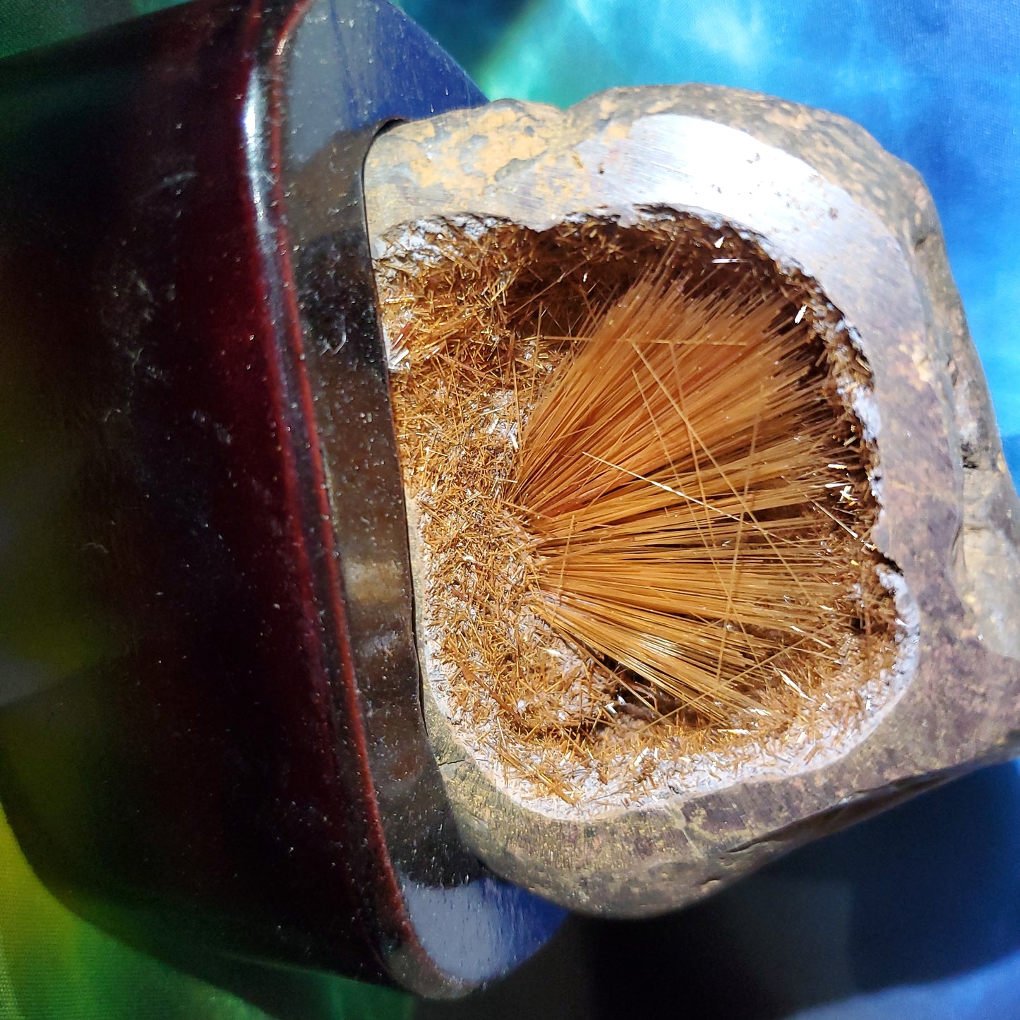 Copper rutile geod with custom stand