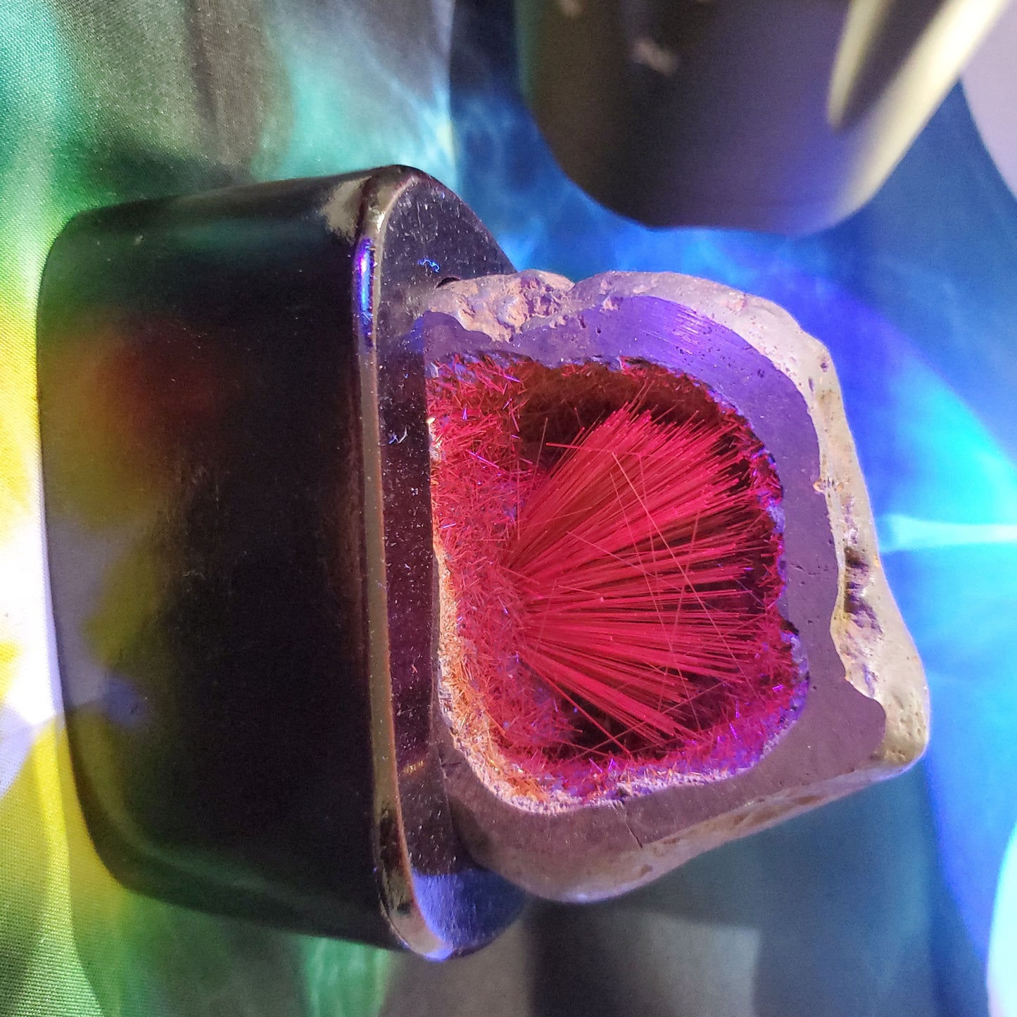 Copper rutile geod with custom stand