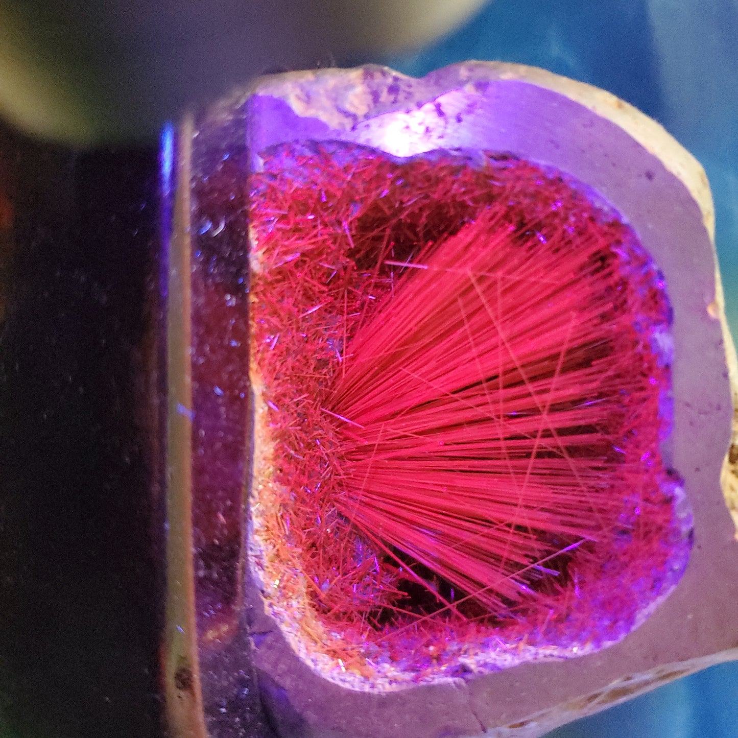 Copper rutile geod with custom stand