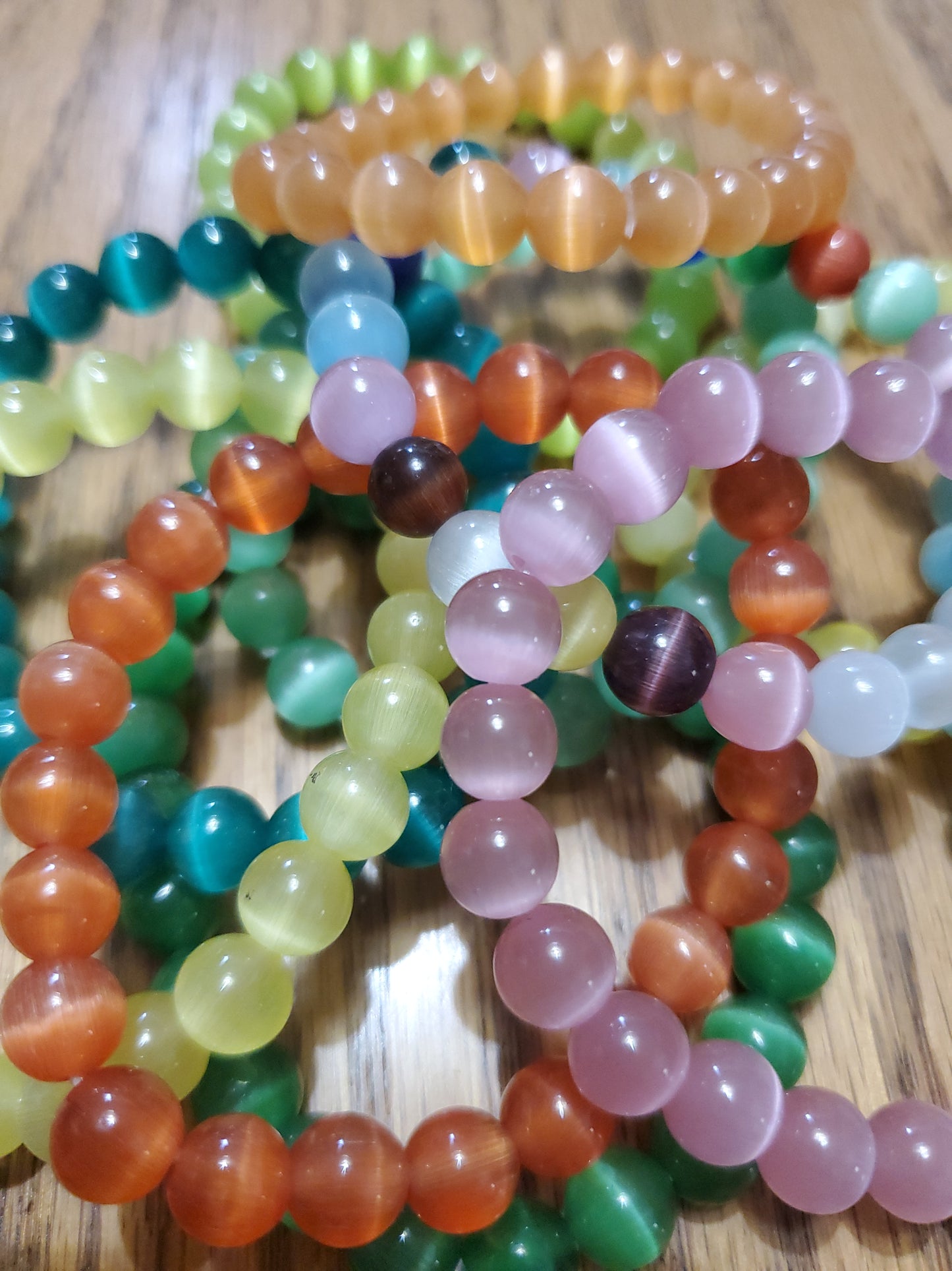Colored selenite cateye bracelet