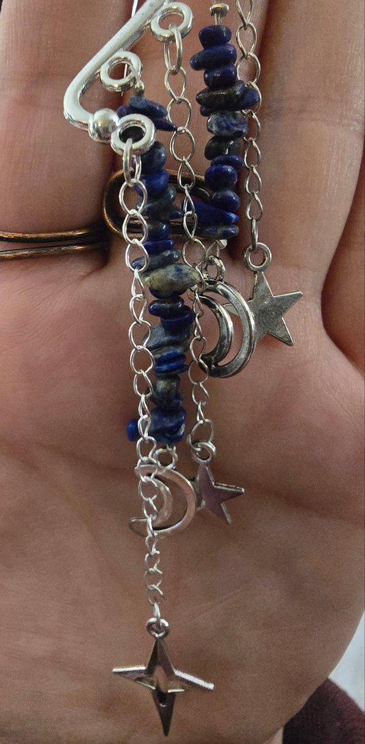 Lapis crystal moon and star earrings