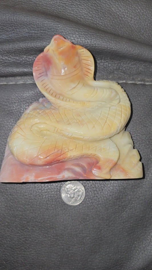 Caribbean calcite pink cobra snake crystal carving
