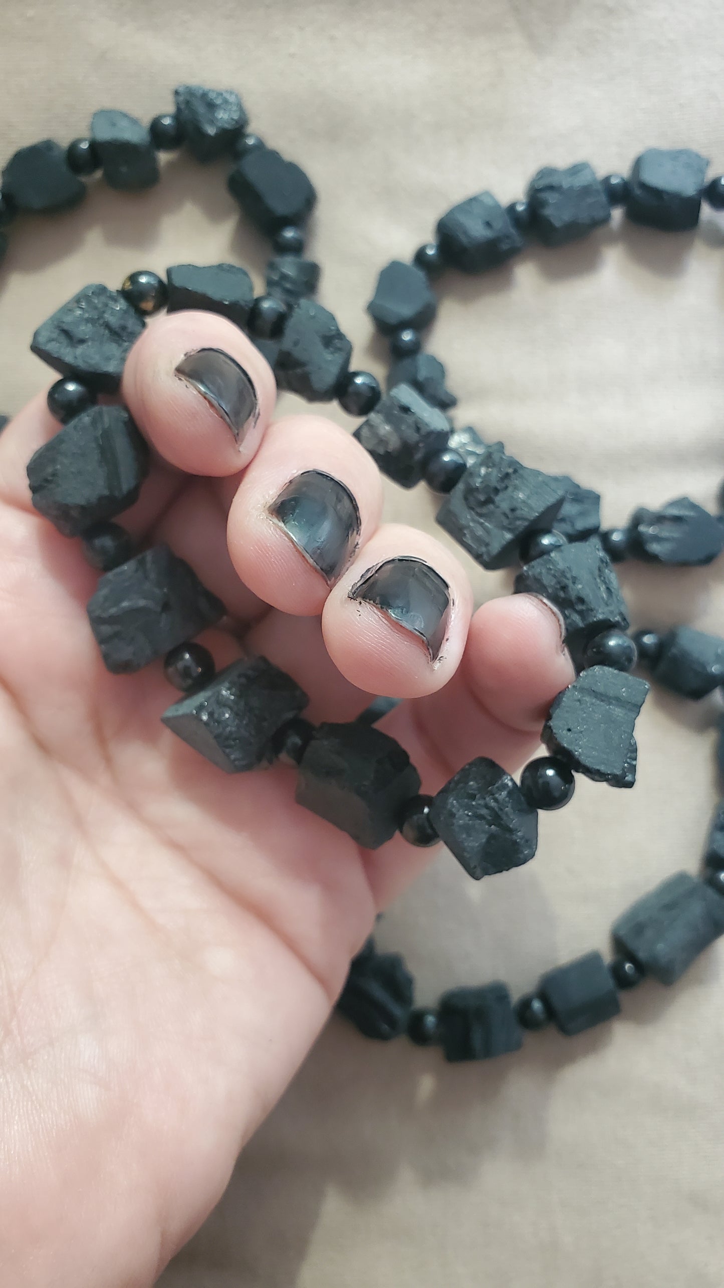 Raw black tourmaline crystal bracelet