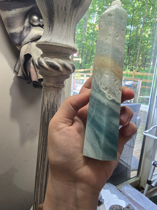 Caribbean calcite tower and sphere, volcano agate bat wings w stand