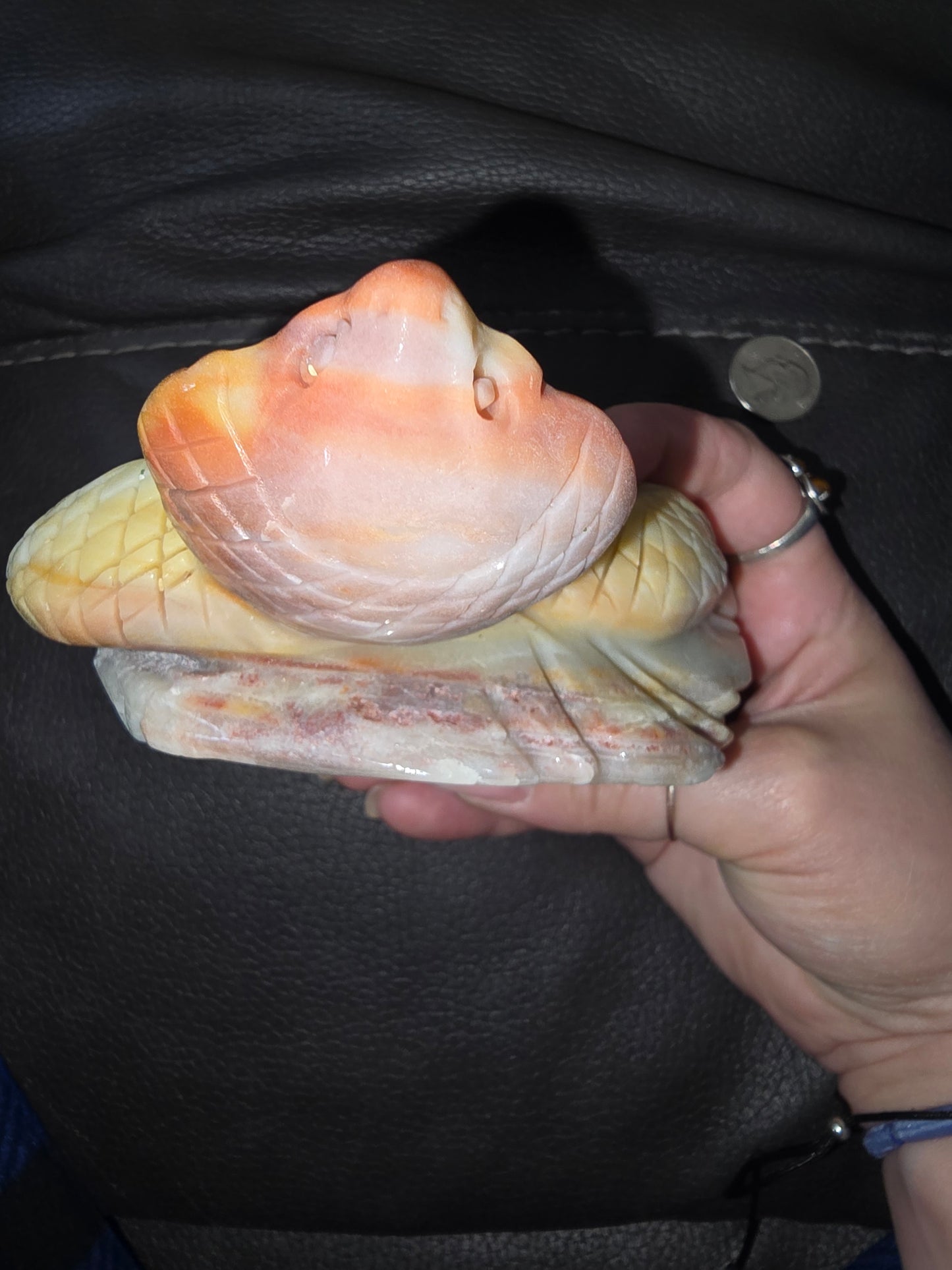 Caribbean calcite pink cobra snake crystal carving