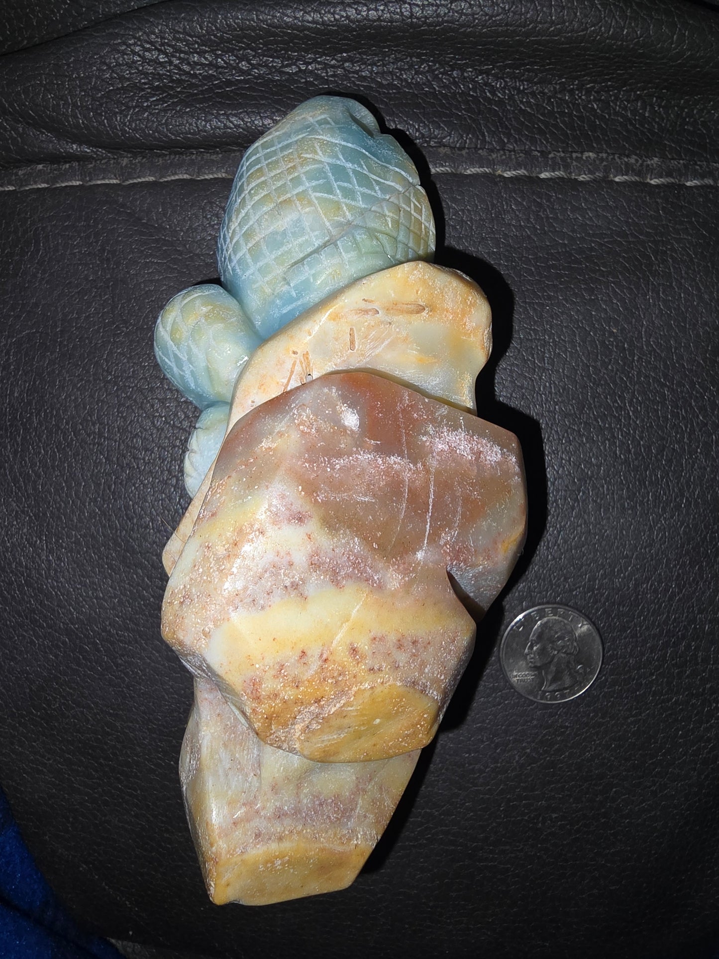 Blue Caribbean calcite crystal snake carving