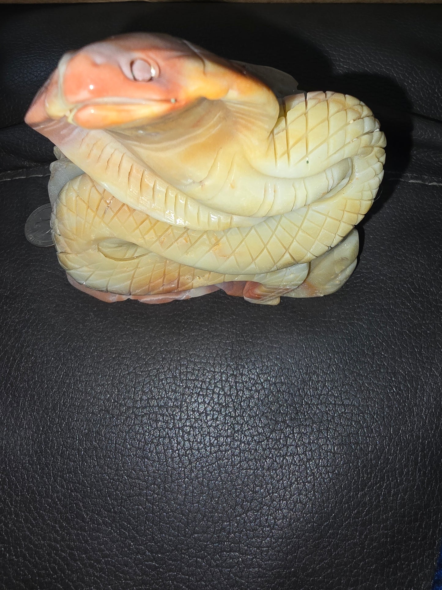 Caribbean calcite pink cobra snake crystal carving