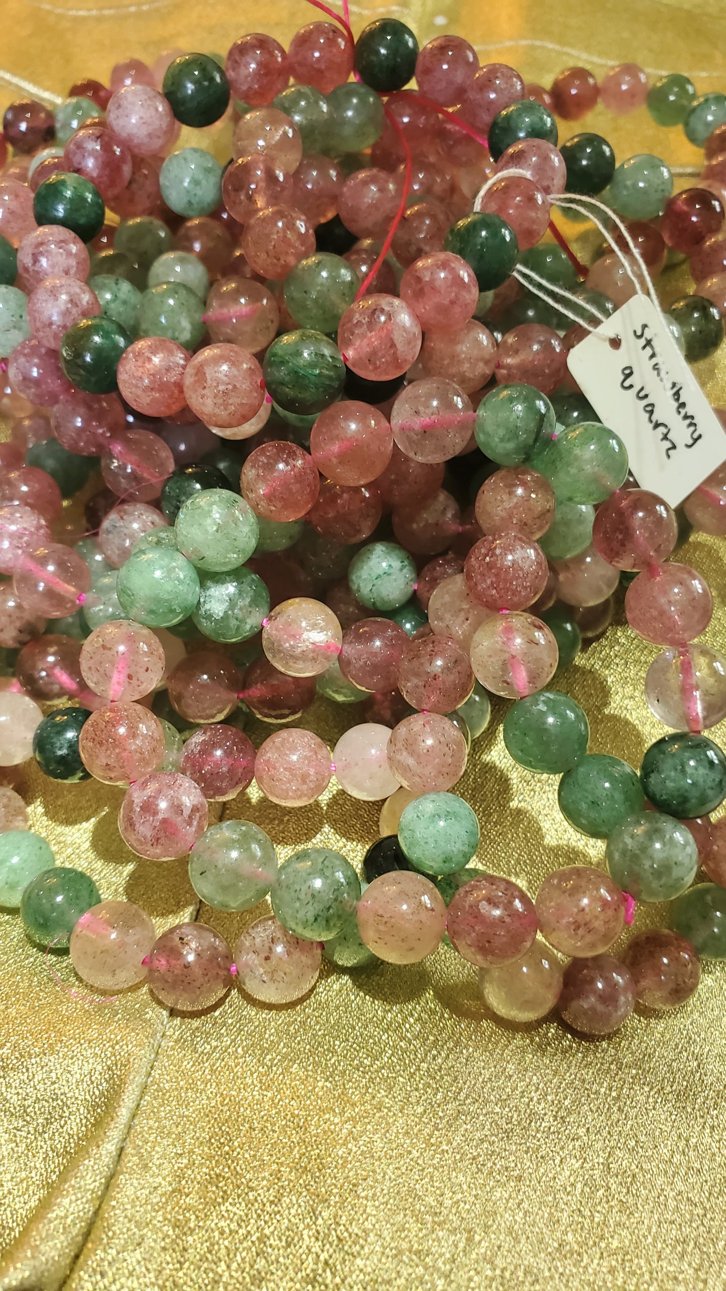Strawberry quartz crystal green and pink bracelet