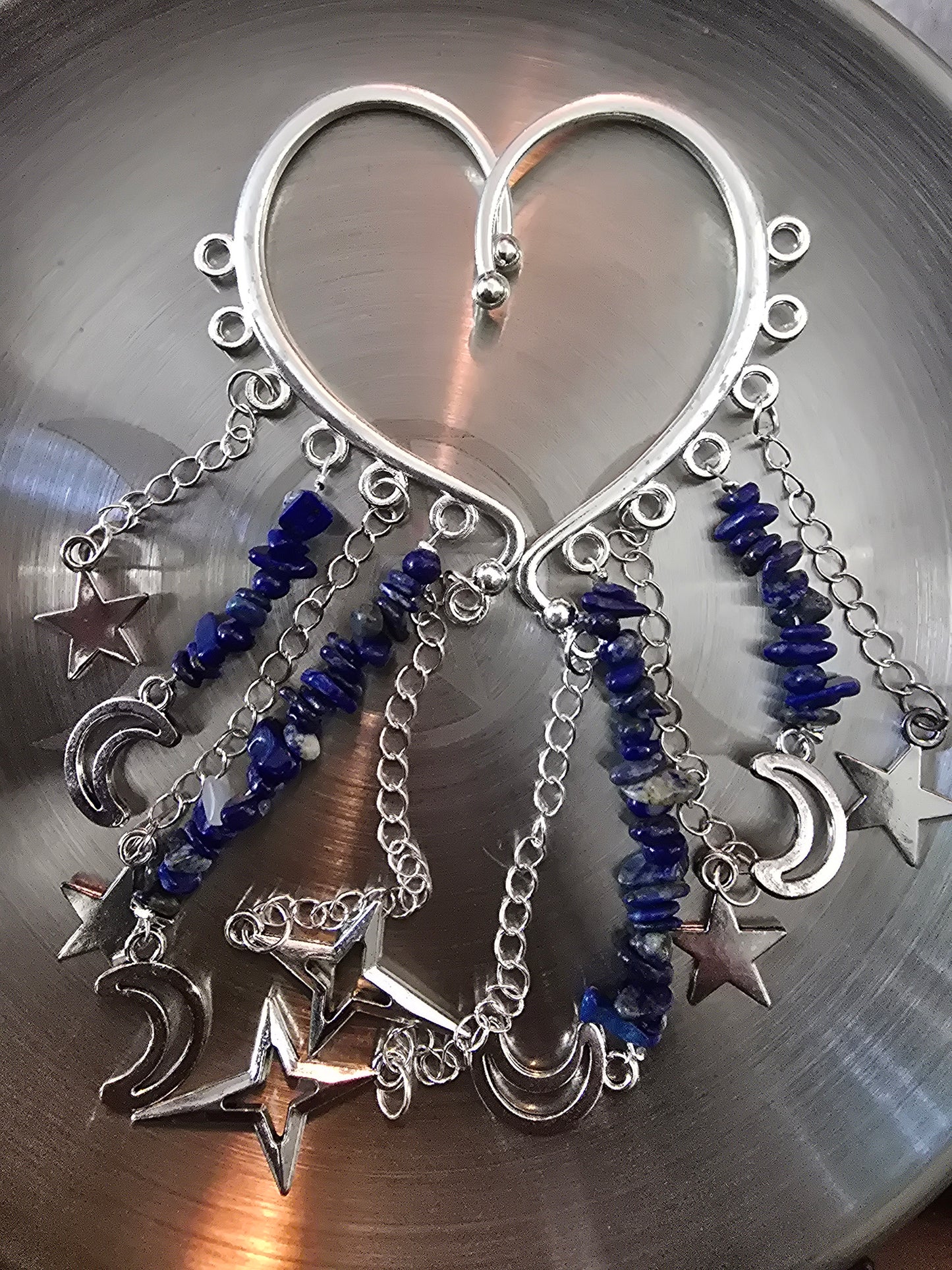 Lapis crystal moon and star earrings