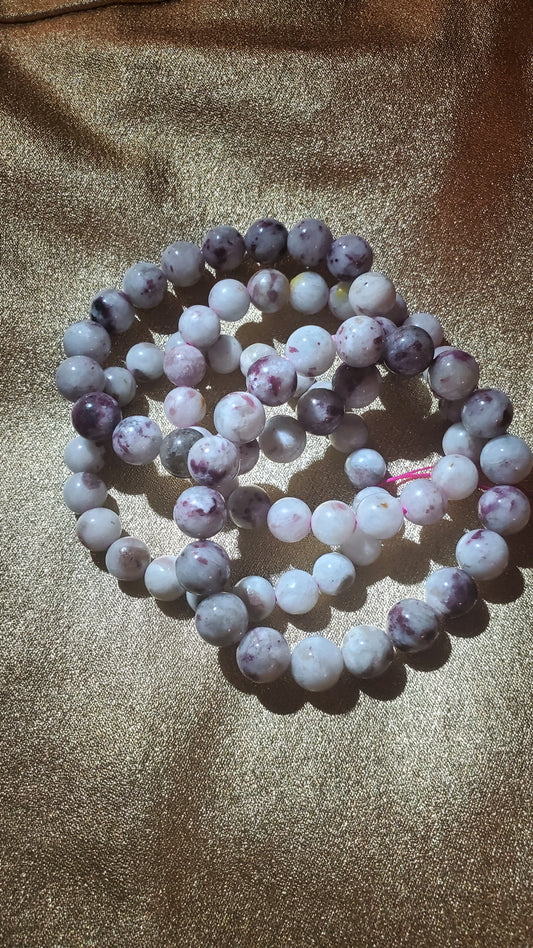 Pink tourmaline crystal beaded bracelet 10mm