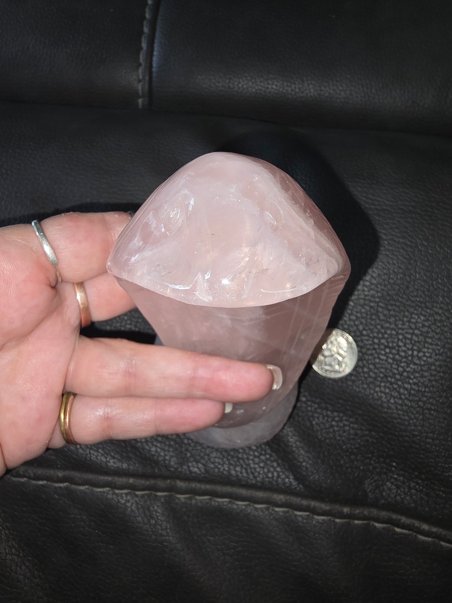 Rose quartz cobra snake carving