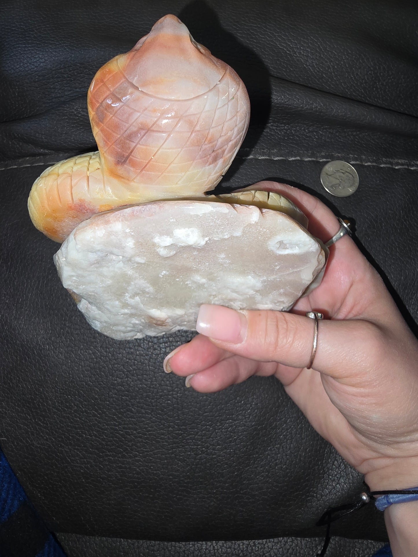 Caribbean calcite pink cobra snake crystal carving