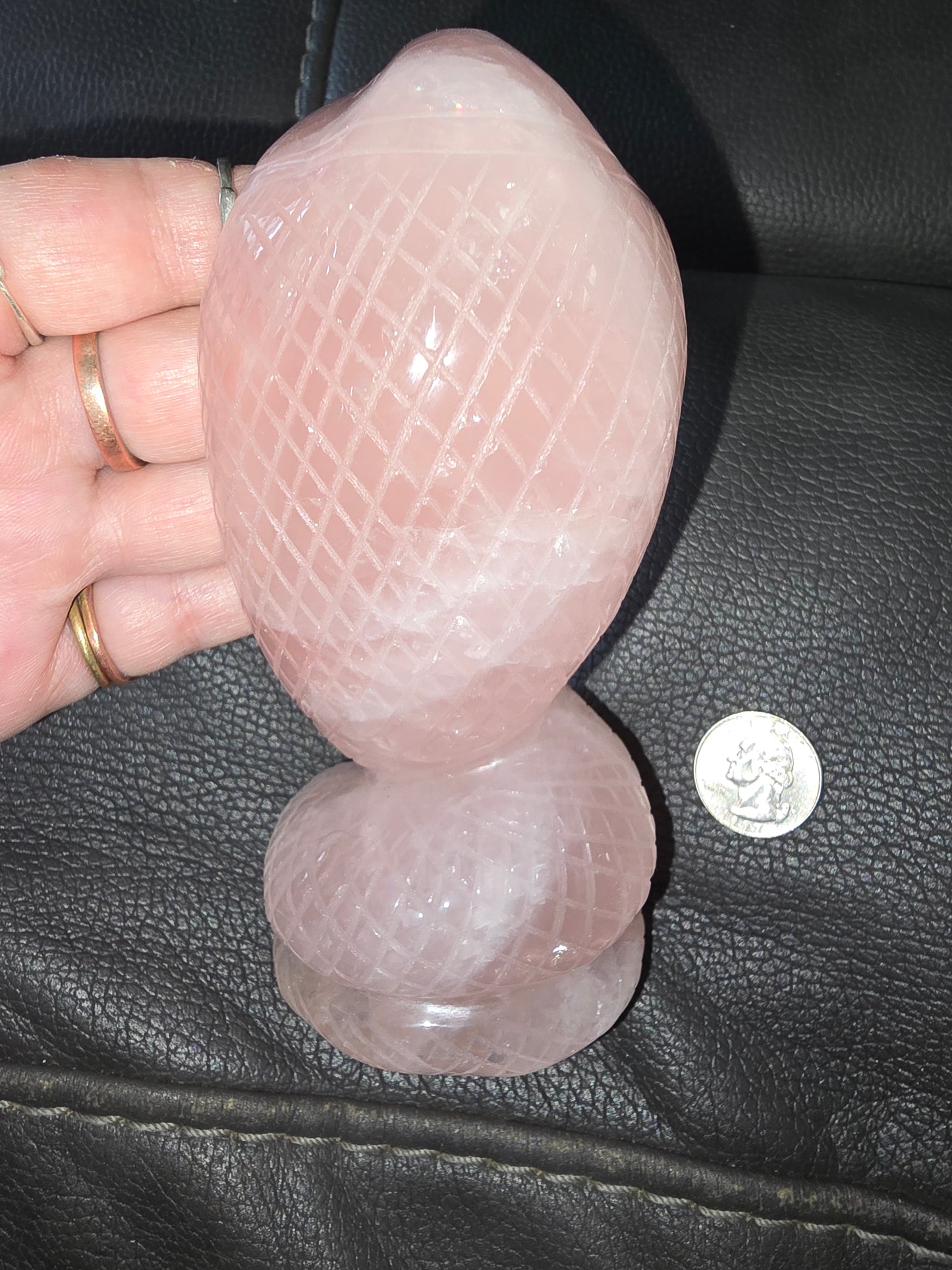 Rose quartz cobra snake carving