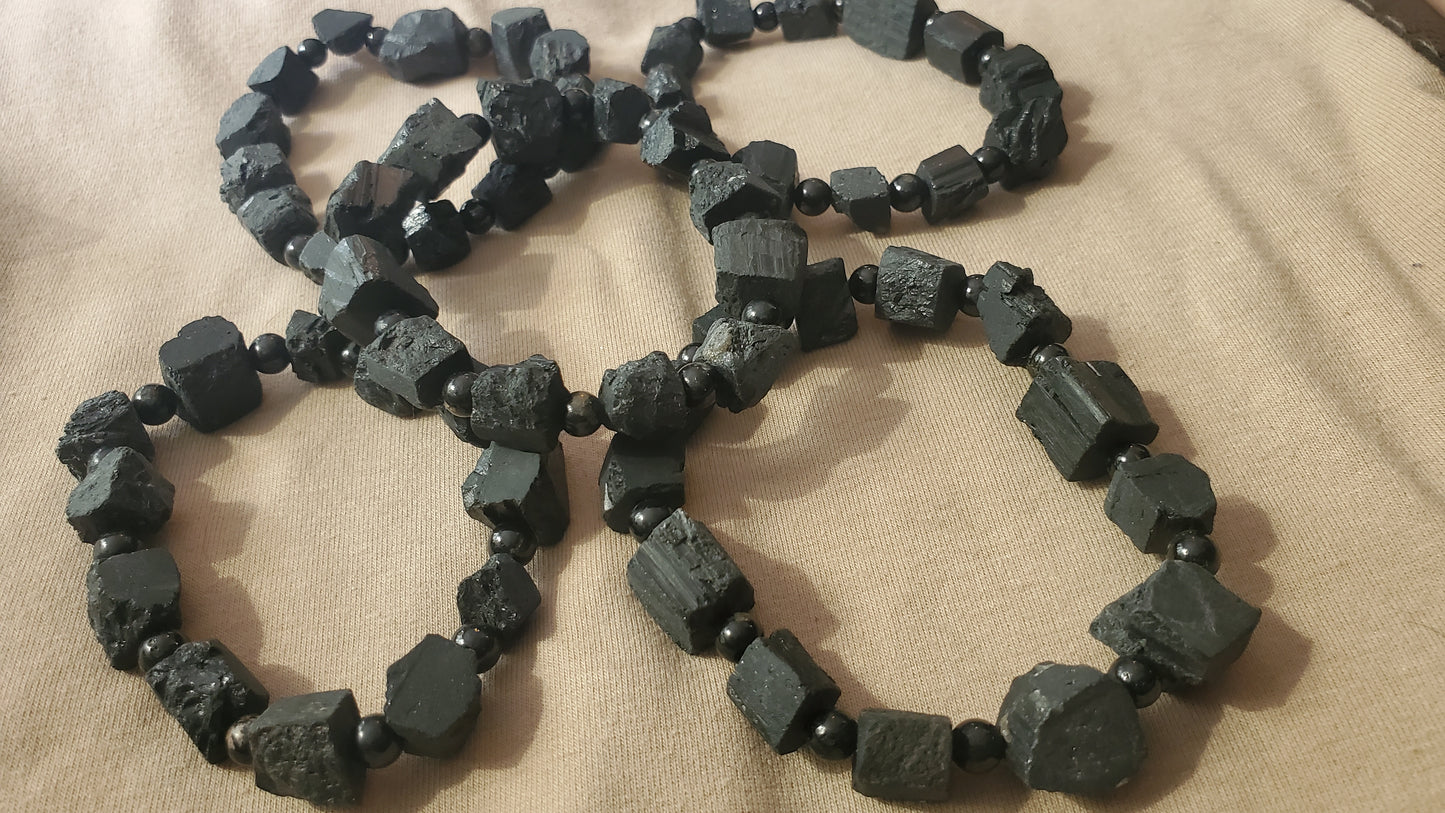 Raw black tourmaline crystal bracelet