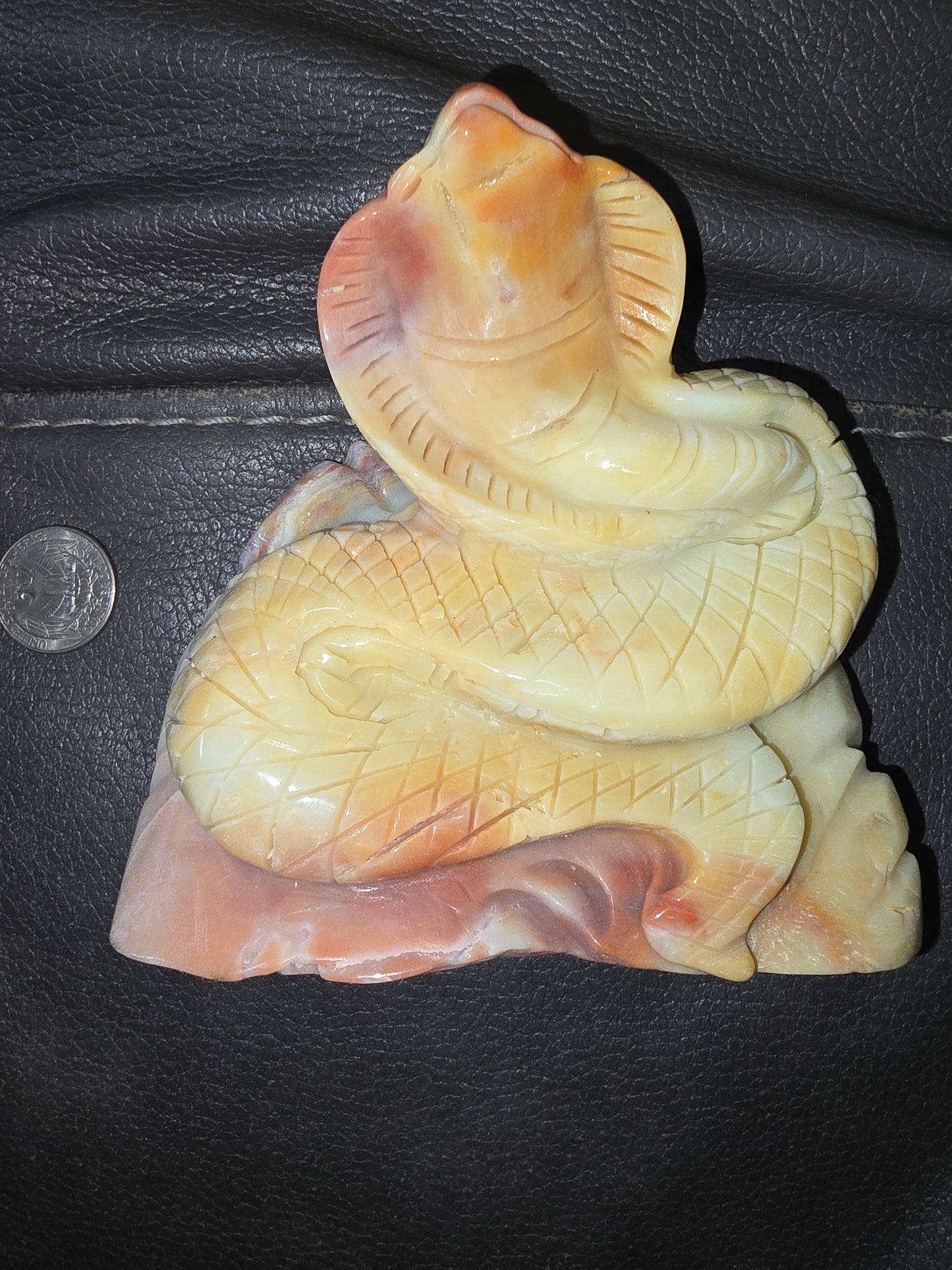 Caribbean calcite pink cobra snake crystal carving