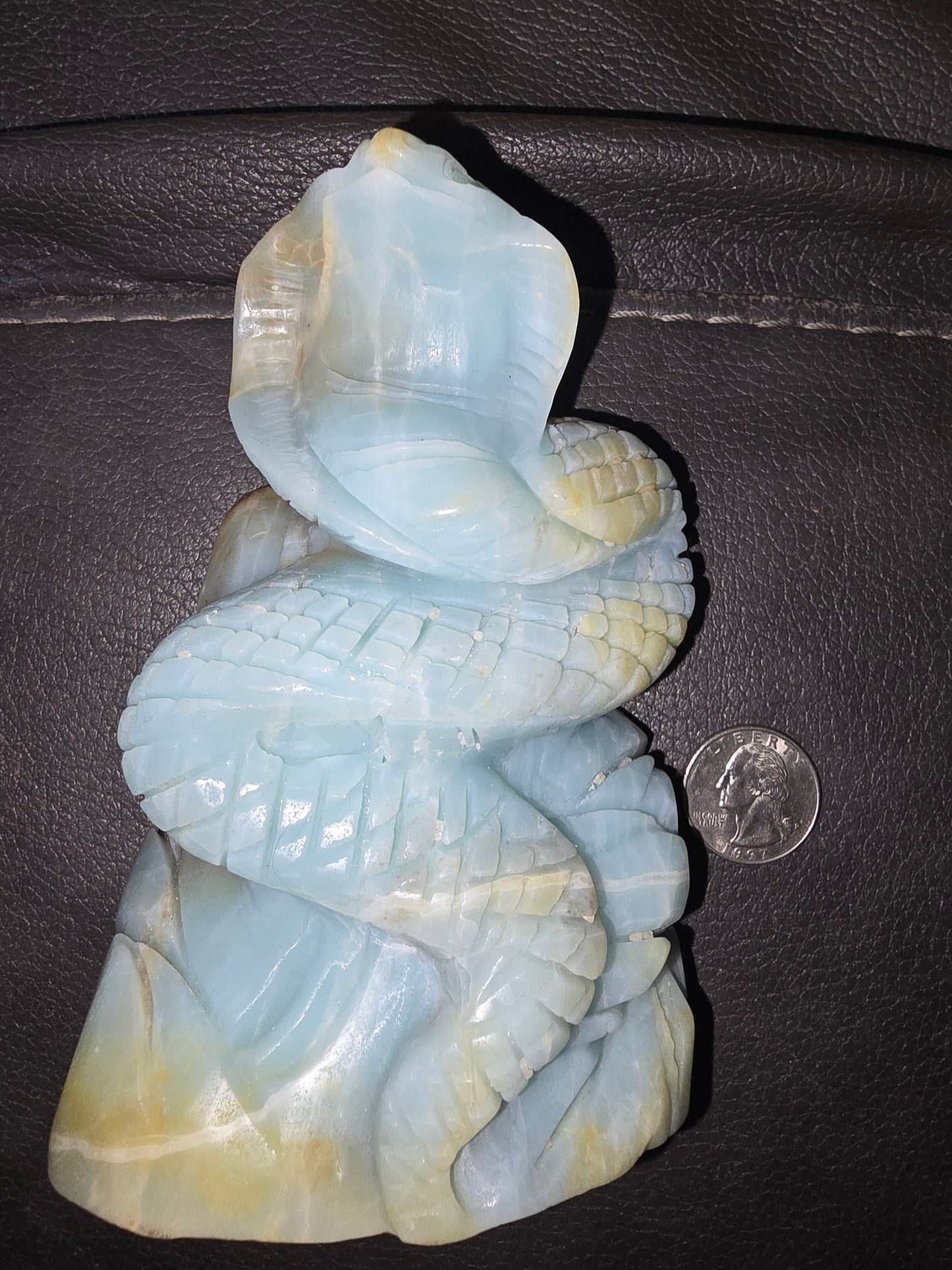 Caribbean calcite crystal snake cobra carving