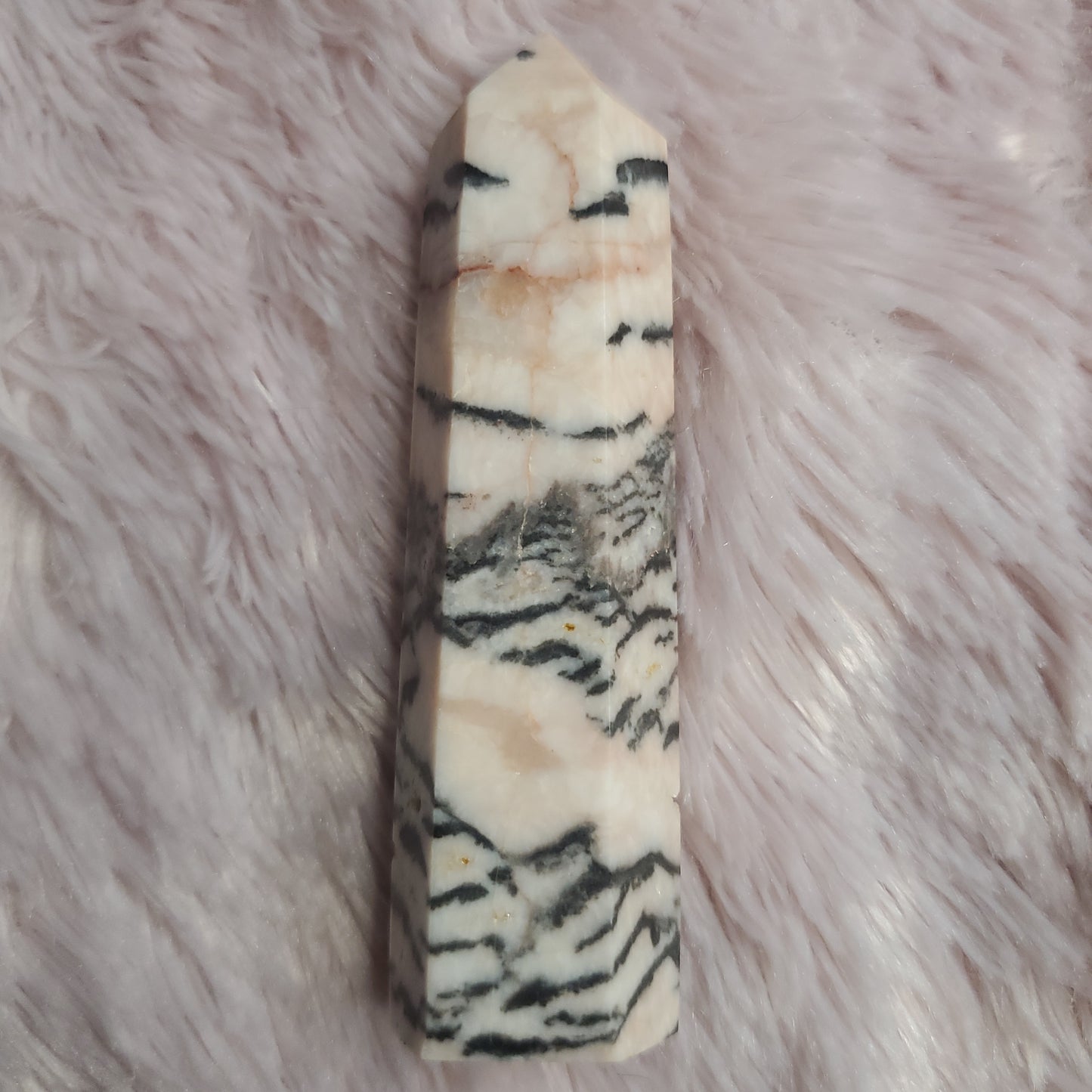 Pink zebra jasper crystal tower