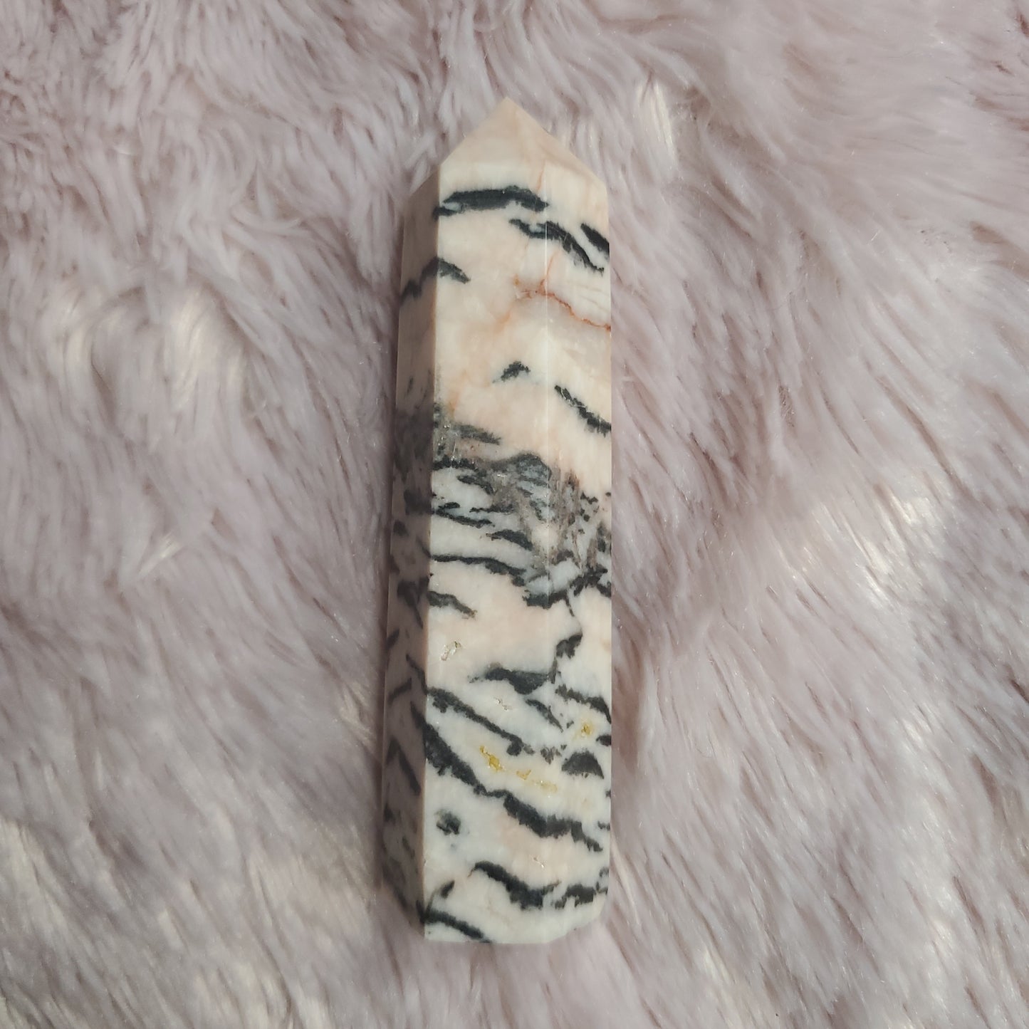 Pink zebra jasper crystal tower