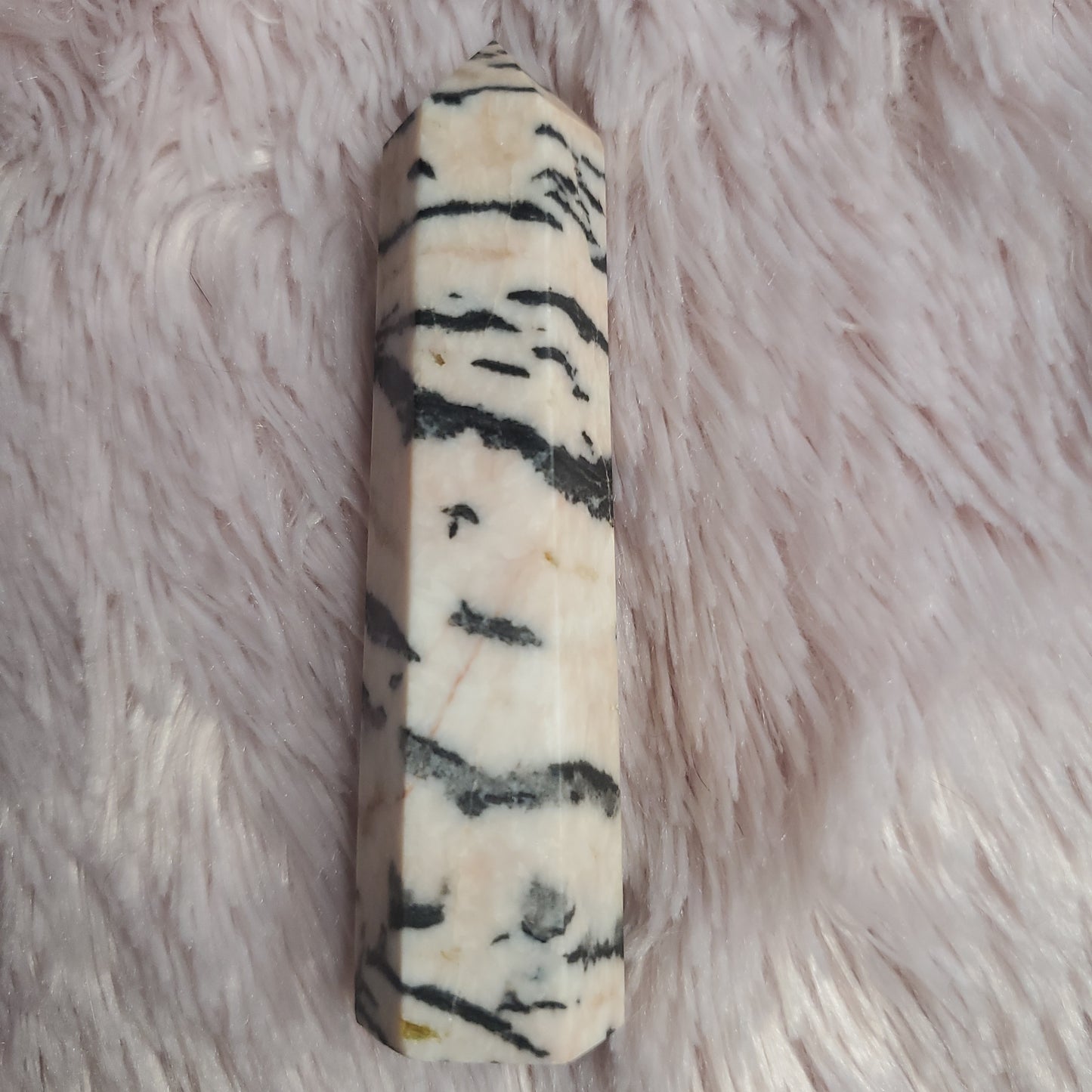 Pink zebra jasper crystal tower