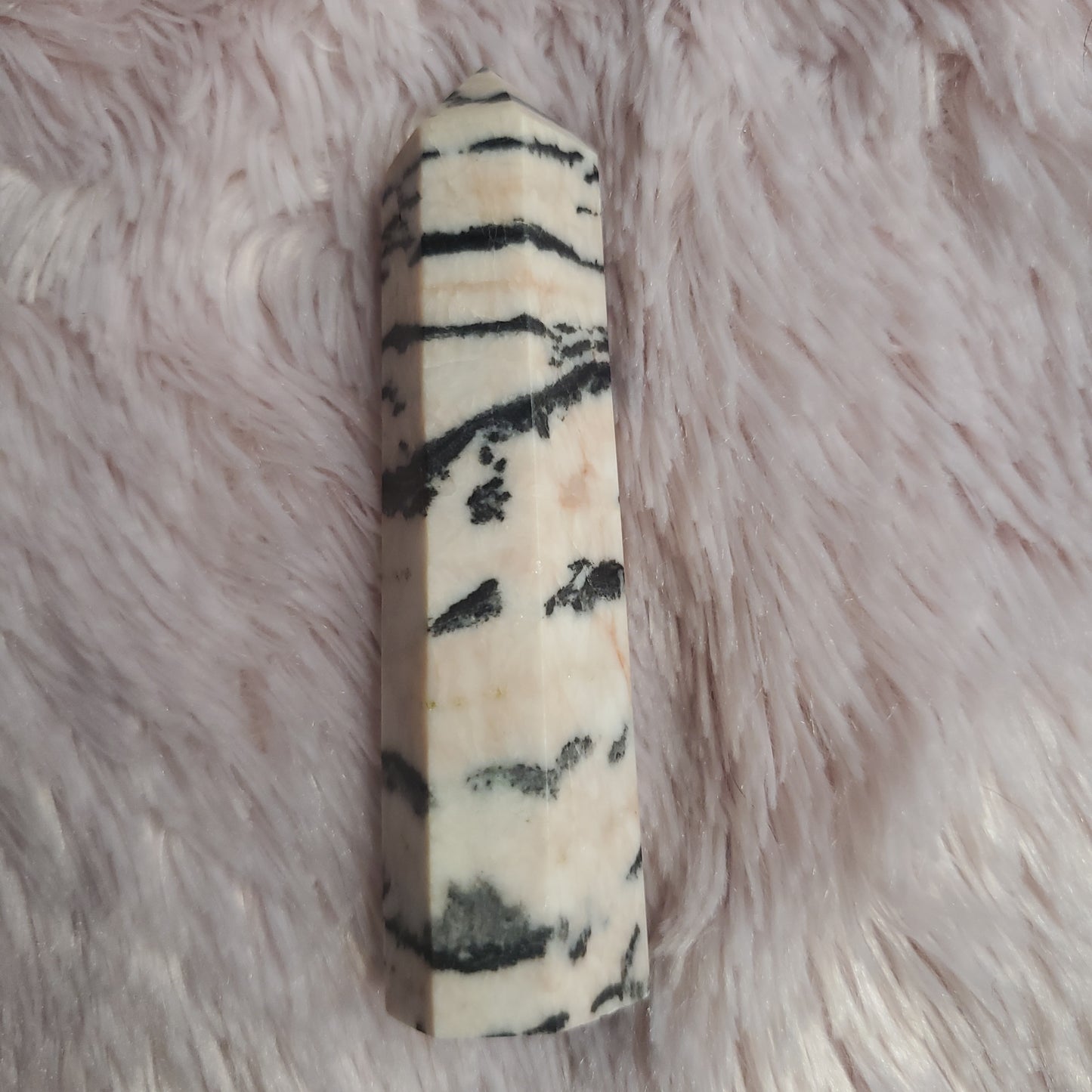 Pink zebra jasper crystal tower