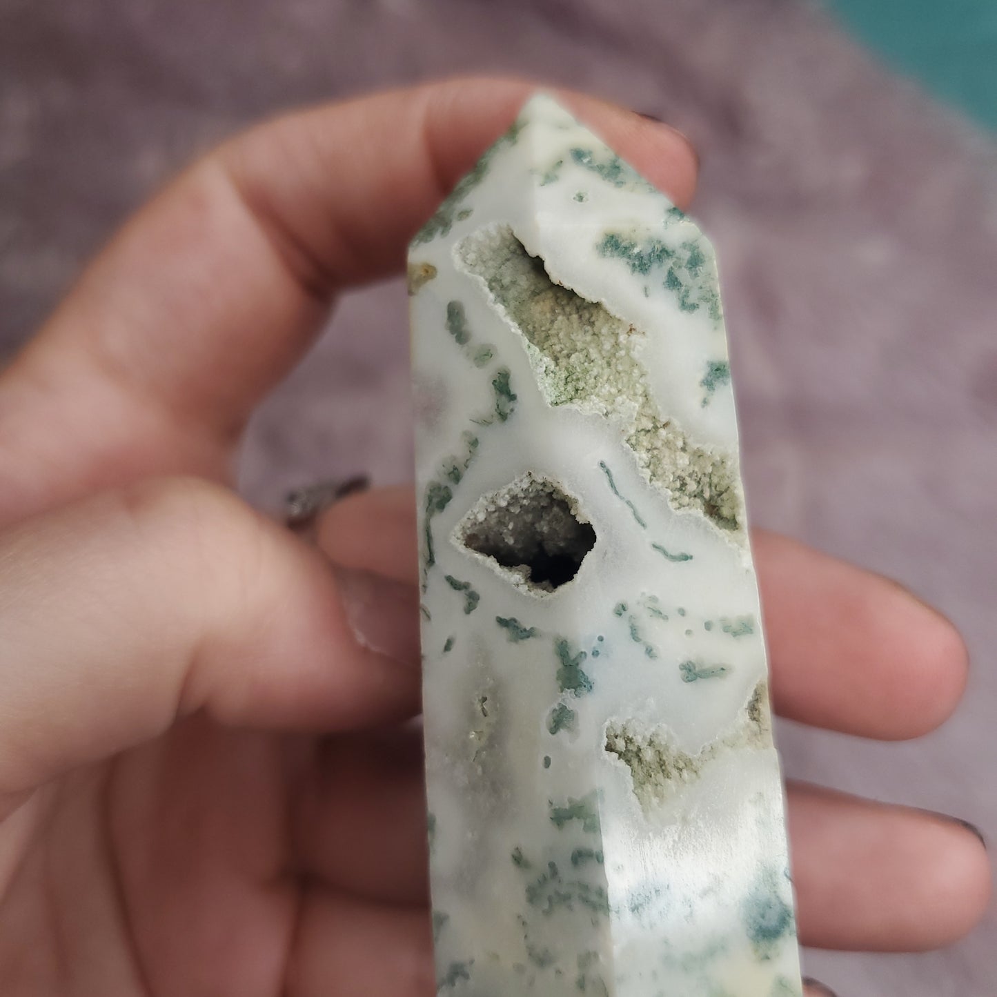 Moss agate tower crystal