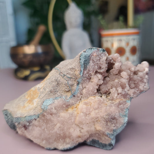 Raw pink amethyst specimen